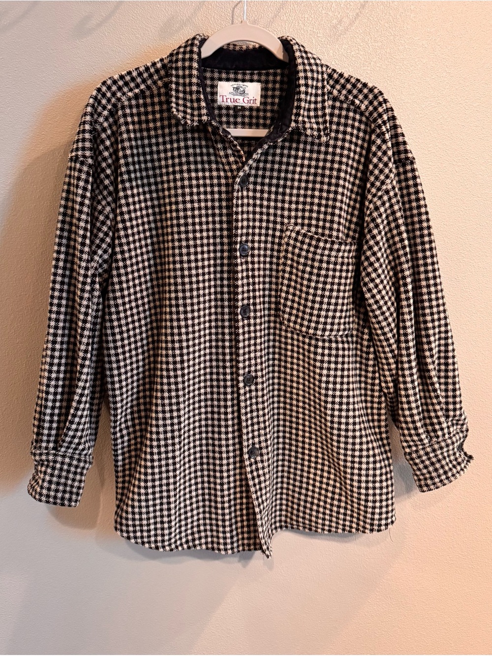True Grit Black and Cream Houndstooth Checked Button-Down Thick Shirt Shacket